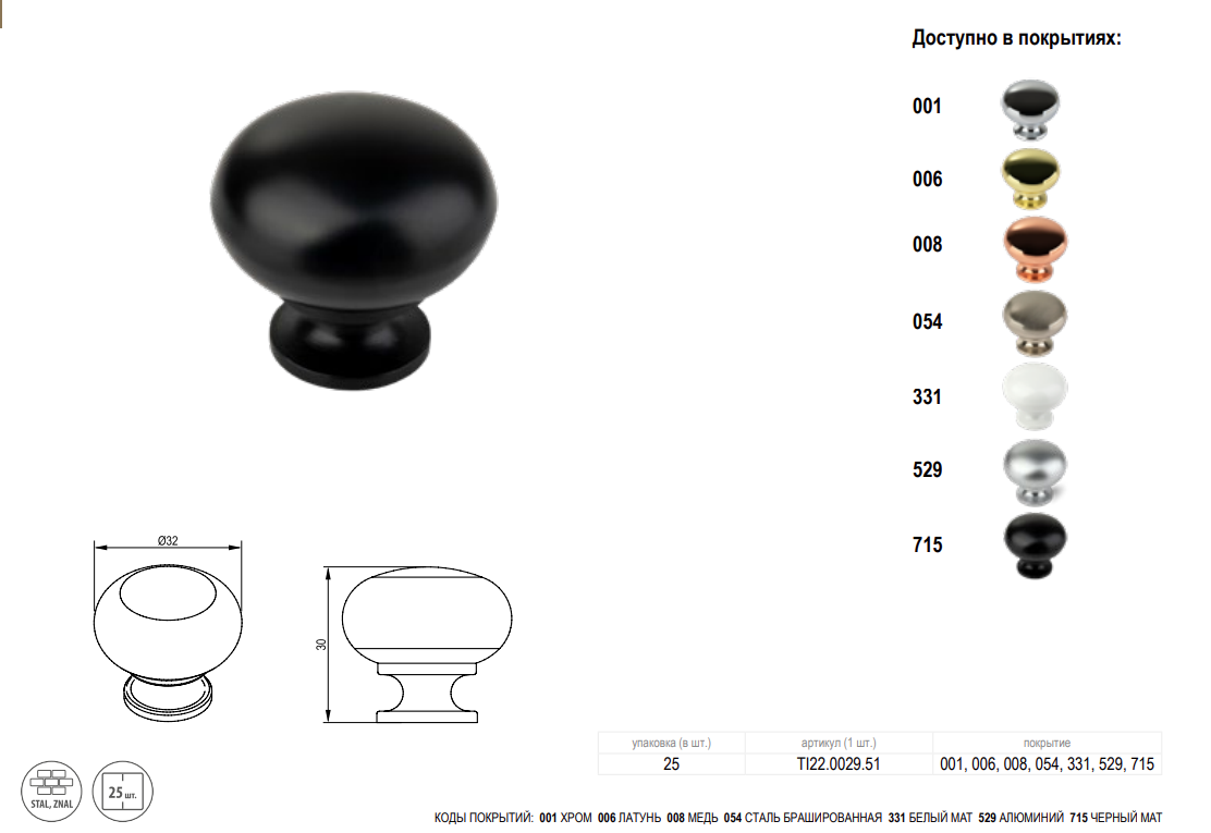 картинка Ручка VITO кнопка металл хром от магазина Kessebohmer.shop