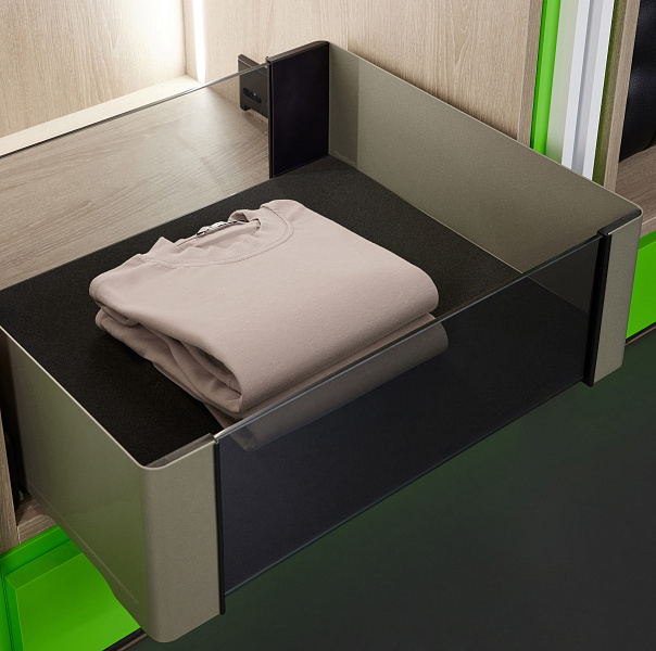 картинка КОМПЛЕКТ Полка внутренняя выдвижная со стеклом 450 мм, Конеро H 168 W 434-494 мм, без дна, ШАМПАНЬ (8486879853) от магазина Kessebohmer.shop