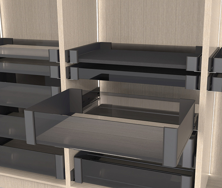 картинка КОМПЛЕКТ Полка внутренняя выдвижная со стеклом 320 мм, Конеро H 168 W 810-870 мм, без дна, ЧЕРНЫЙ (8386957021) от магазина Kessebohmer.shop