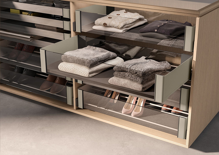 картинка КОМПЛЕКТ Полка внутренняя выдвижная со стеклом 450 мм, Конеро H 168 W 434-494 мм, без дна, ШАМПАНЬ (8486879853) от магазина Kessebohmer.shop