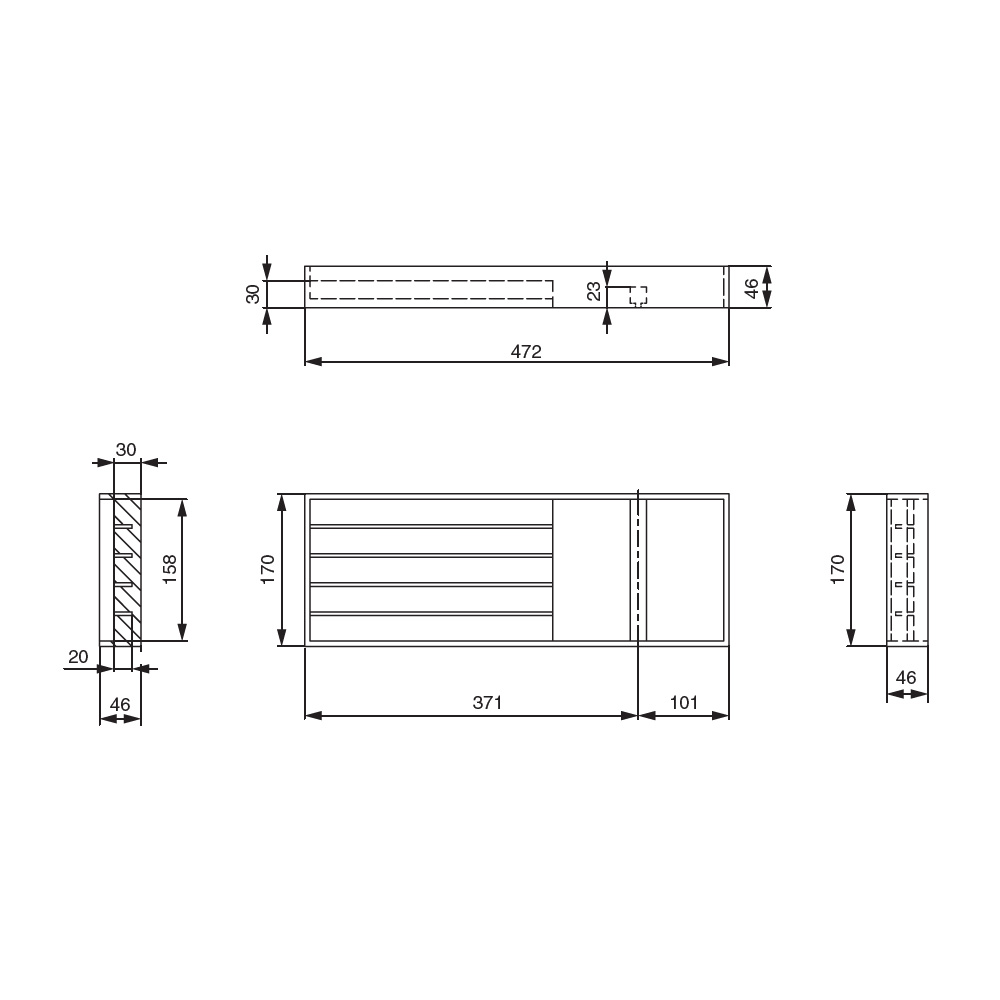картинка Scandi Ёмкость в базу 600, для столовых приборов, отделка под дуб/орион серый от магазина Kessebohmer.shop