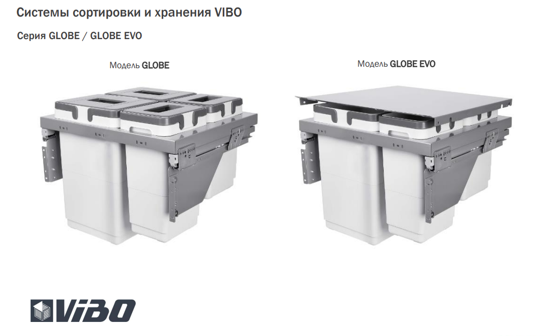 картинка GLOBE EVO 60. Система сортировки и хранения, 4 емк.: 20л+20л+10л+9л, крышка-разделитель, креп. фасада, полн.выдв., плавн.закр., напр. Nova Pro от магазина Kessebohmer.shop
