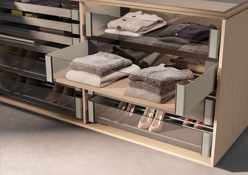 картинка КОМПЛЕКТ Полка внутренняя выдвижная со стеклом 450 мм, Конеро H 168 W 434-494 мм, без дна, ШАМПАНЬ (8486879853) от магазина Kessebohmer.shop