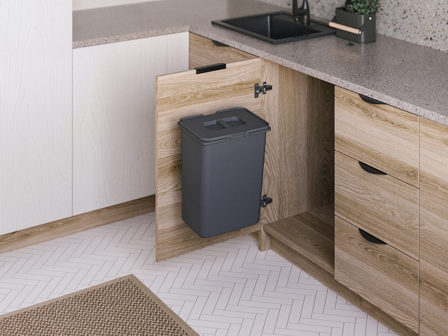 картинка Ведро для мусора 20л пластмасса серая от магазина Kessebohmer.shop